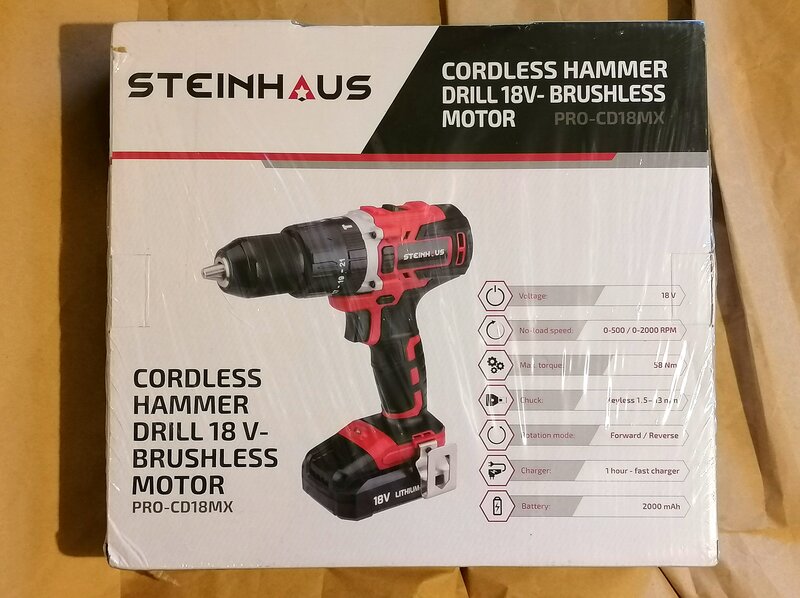 Bormasina brushless, percutie, Steinhaus, acc. 18V,accesorii,noua,sigilata!