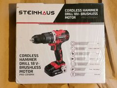 Bormasina brushless, percutie, Steinhaus, acc. 18V,accesorii,noua,sigilata!